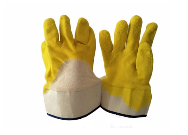HEAVY DUTY YELLOW LATEX COATED COTTON JERSEY LINER SAFE CUFF GLOVES
