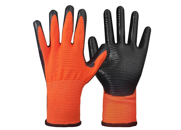13gauge orange zebra shell nitrile coated gloves