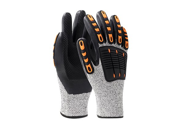 13G TPR with thick Latex embossed pattern on impact-resistant and cut-resistant work gloves
