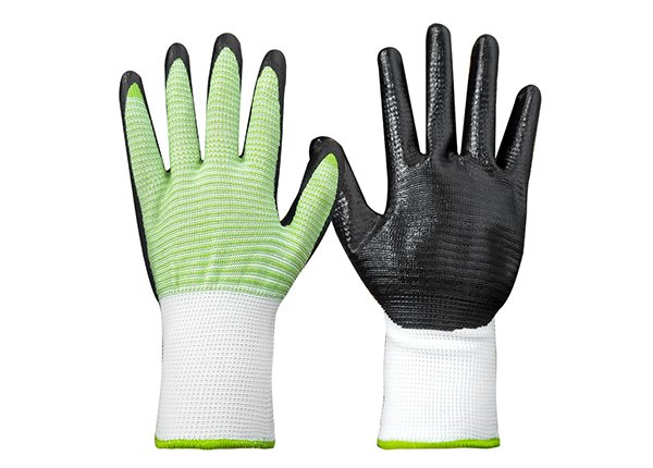 13gauge white/green zebra shell nitrile coated gloves