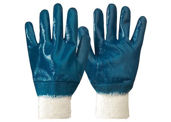 Knitted wrist blue nitrile coated gloves heavy-duty industrial gloves