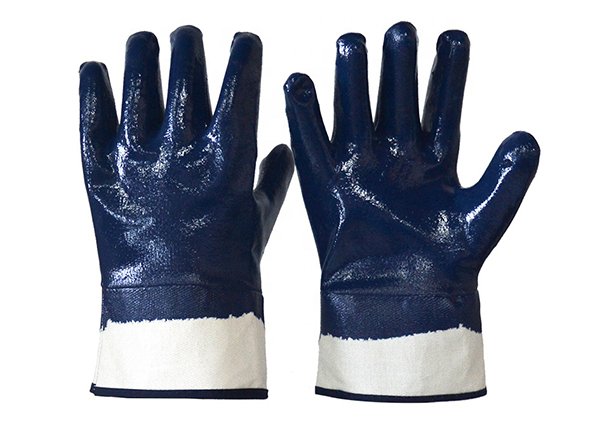 Safety cuff blue nitrile coated gloves heavy-duty industrial gloves