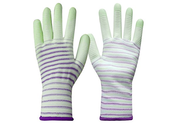 13G popular green anti-static zebra-print PU coated safety gloves