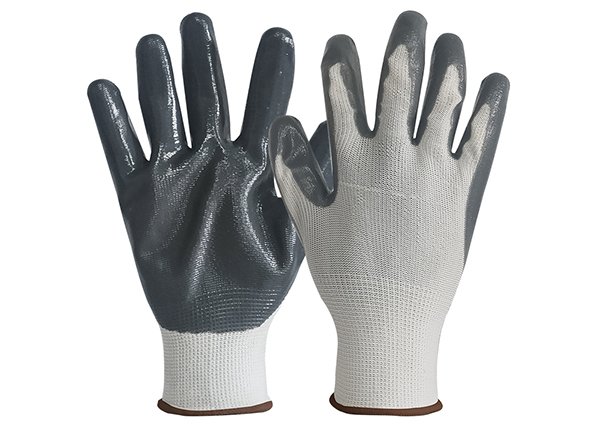 13 gauge white polyester/nylon gray nitrile coated work gloves