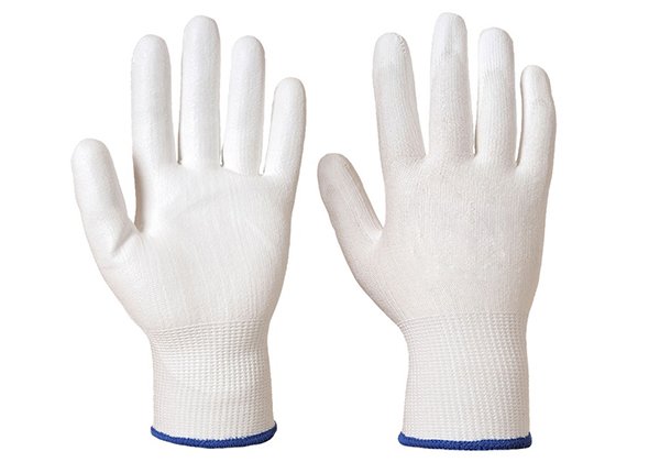 13 gauge Polyester White Grip PU Coated En388 4543 Work Gloves