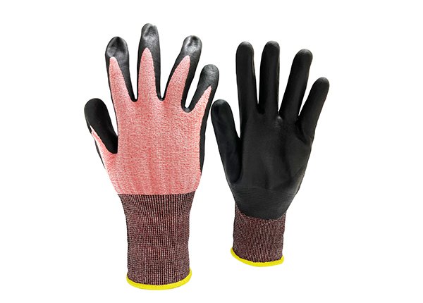 Anti cut Level 5 21gauge nylon/spandex knitted line micro-foam nitrile coated gloves