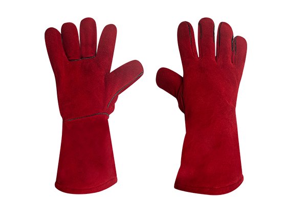 Red thickened full cowhide work gloves