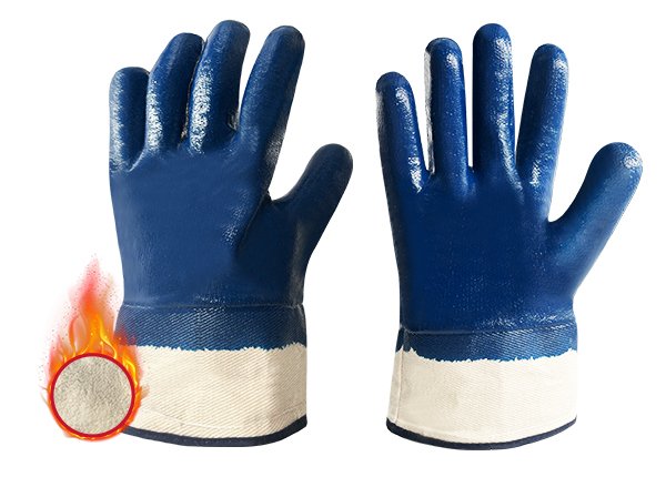 Winter warm Nitrile coated work gloves with safety cuffs