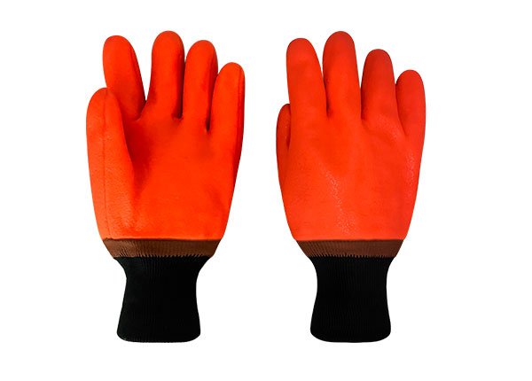 HI-VIS Orange Sandy PVC coated gloves with Knit wrist cuff