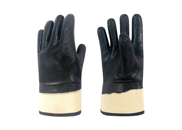 Fleece Litchi grain PVC coated Industrial Chemical Resistant Safety Work Gloves