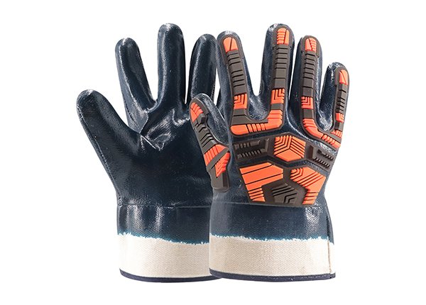 Safety cuffs smooth nitrile coated impact resistant heavy industrial gloves