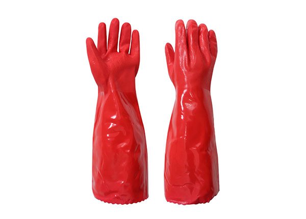 Red PU fleeced household cleaning gloves especially for ladies